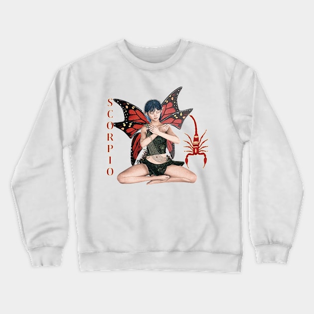 Scorpio fairy meditating with scorpion symbol Crewneck Sweatshirt by Fantasyart123